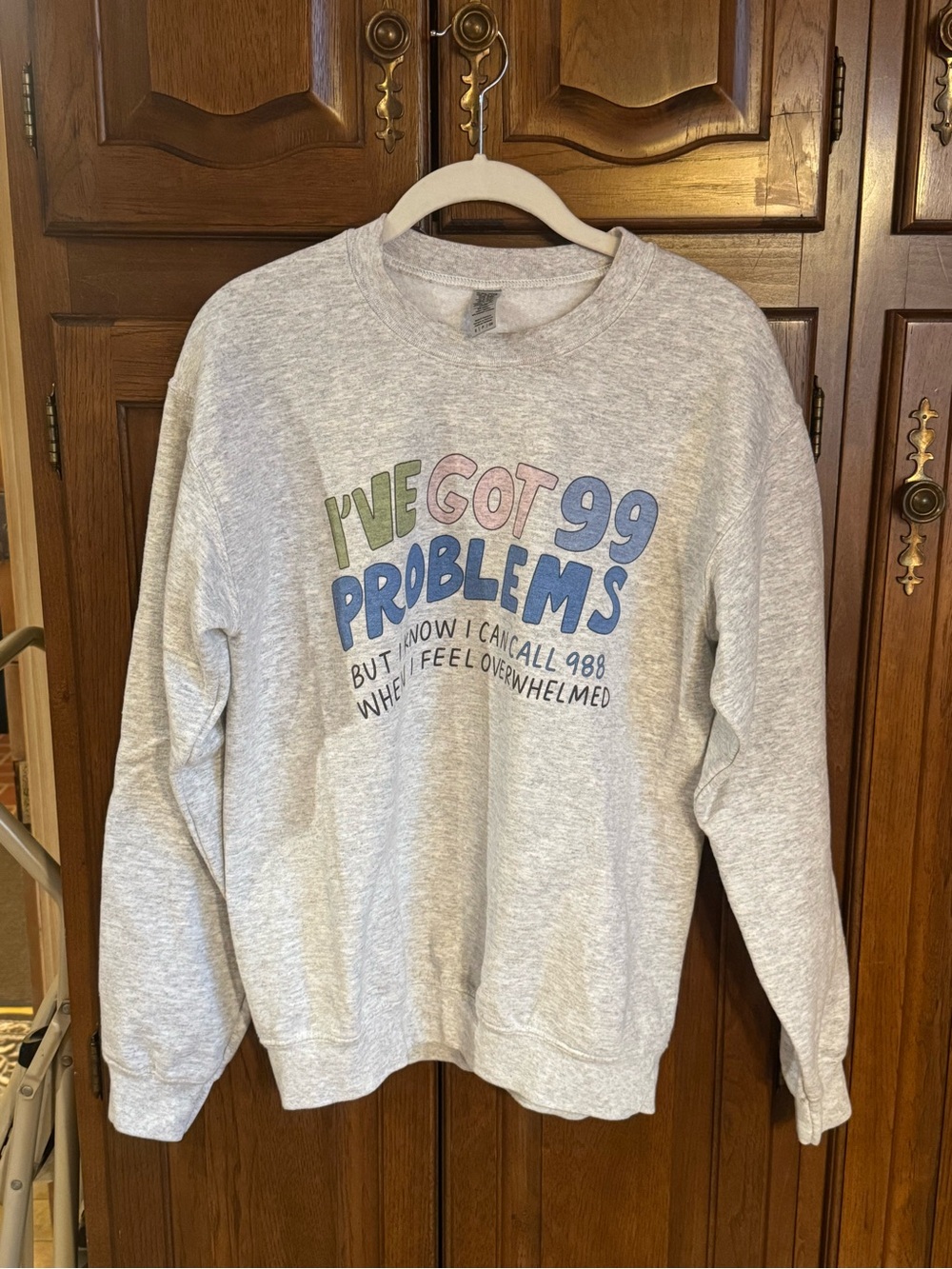 Light Gray 'I've Got 99 Problems' Graphic Crewneck Sweatshirt, Size S Worn Once